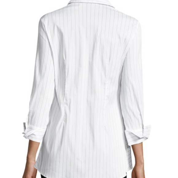Neiman Marcus Striped Tie-Front Blouse, White/Black - Picture 2 of 4